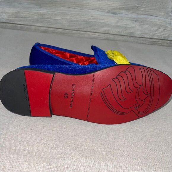 NWOB Men's Blue Velvet Loafers Yellow Tassels Smoking Shoes Size 11 EU 45 - Picture 6 of 6